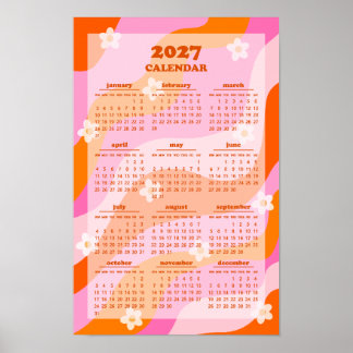 Retro Groovy Wave 70-tals Hippie-stil 2027 Kalende Poster