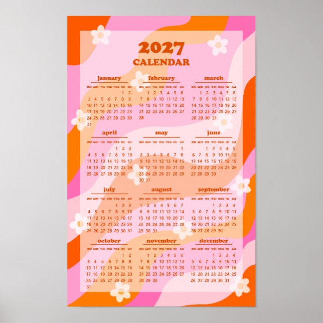 Retro Groovy Wave 70-tals Hippie-stil 2027 Kalende Poster (Framsidan)