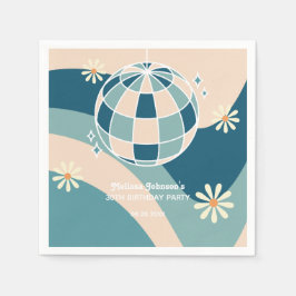 Retro Groovy Wave Disco Boll Daisy Grönt Birthday Pappersservett