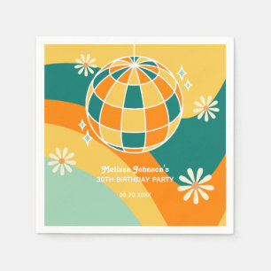 Retro Groovy Wave Disco Boll Daisy Orange Birthday Pappersservett