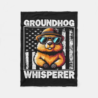 Retro Groundhog Whisperer Funny Woodchuck Groundho Fleecefilt