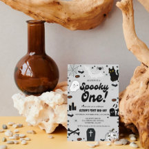 Retro Grovy Halloween Kuslig Ett 1:a Födelsedag