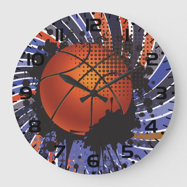 Retro Grunge Basketboll Abstrakt Urban Idrott Stor Klocka (Framsida)