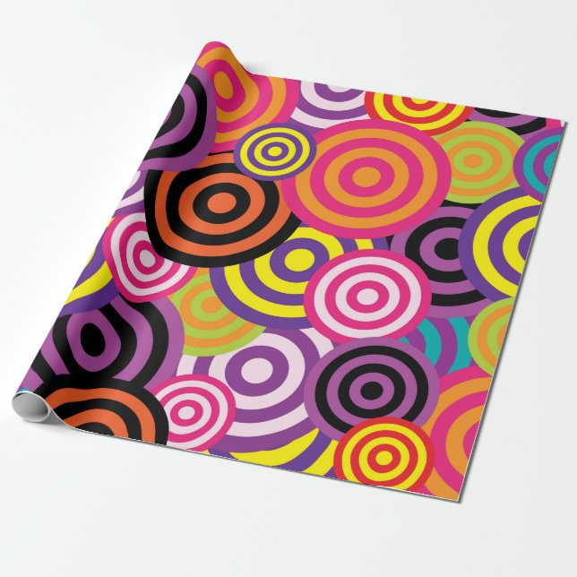 Retro Grunge Cirklar Abstrakt Geometrisk Presentpapper (Utrullad)