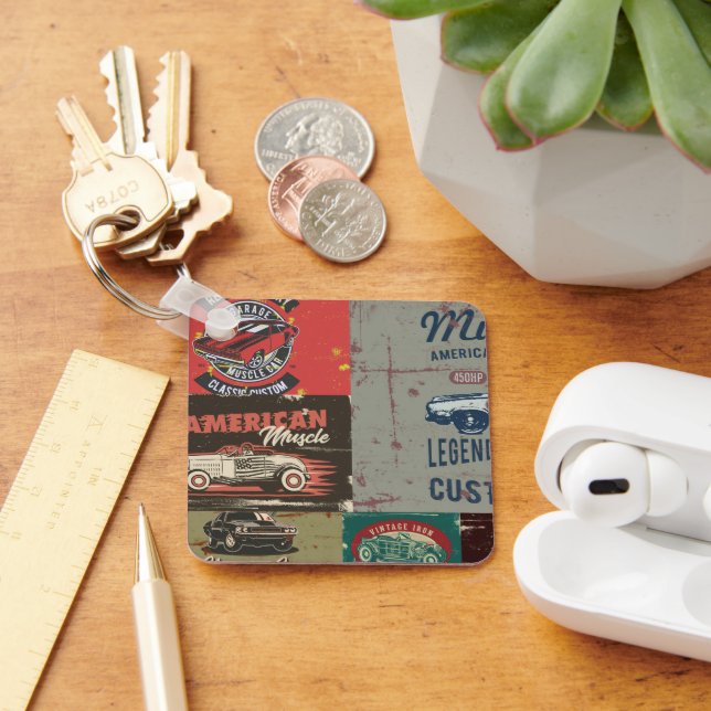 Retro Grunge Classic Car Nyckelring (Skrivbord)