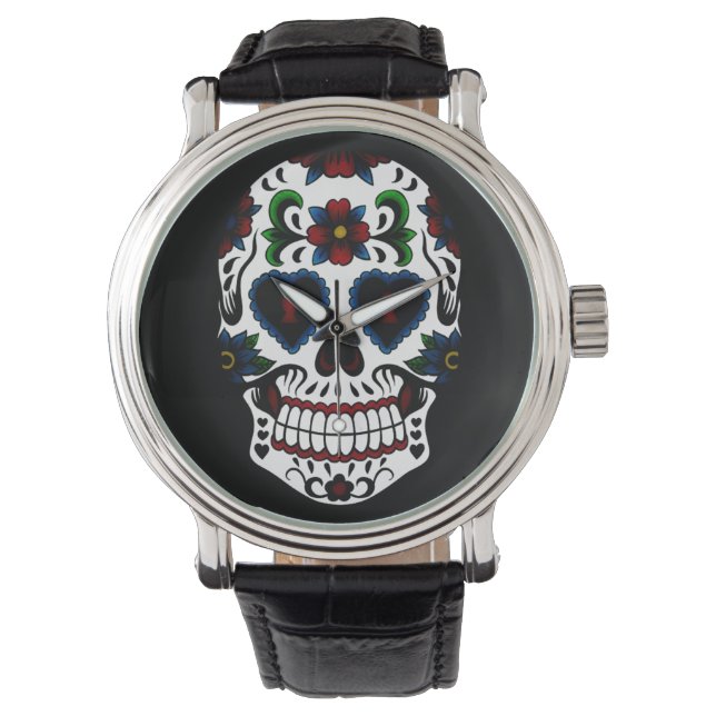 Retro Grunge Day of the dead Sugar Skull Armbandsur (Framsida)