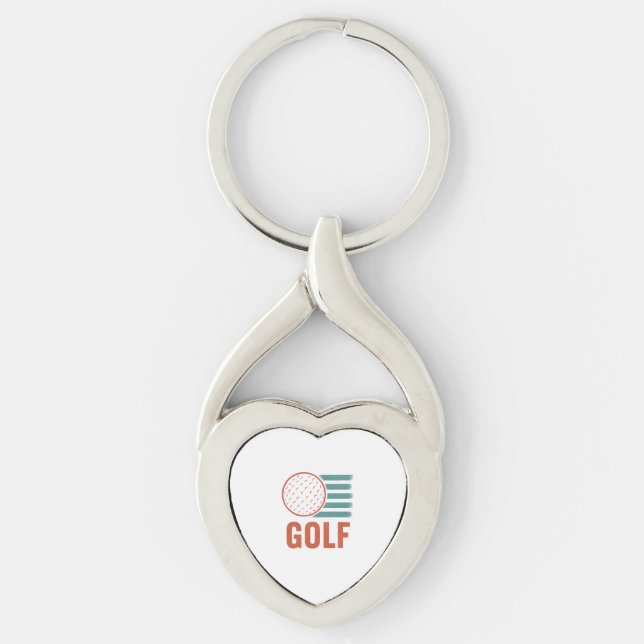 Retro Grunge Golf Twisted Heart Silverfärgad Nyckelring (Framsidan)