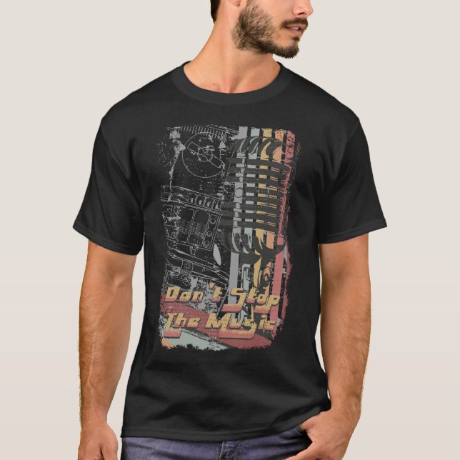 Retro Grunge Mic - Don't Stop The Music T-Shirt (Framsida)