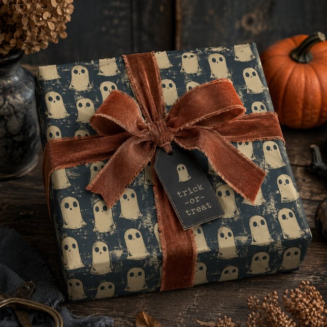 Retro Grunge Spöken Halloween Mönster Presentpapper (Skapare uppladdad)