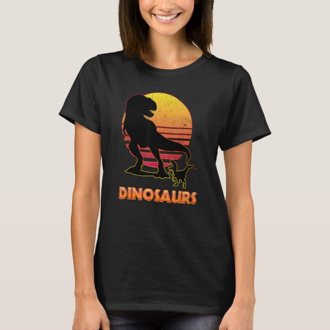 Retro Grunge TRex Sunset Dinosaur T Shirt (Framsida)