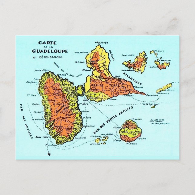 Retro Guadeloupe Fransk vykort (Framsida)