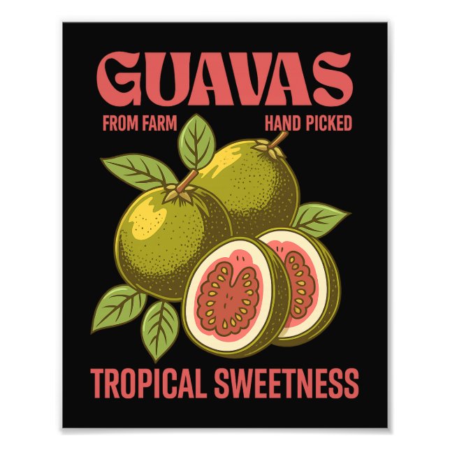 Retro Guavas Fruit Commercial Graphic Art Stil Fototryck (Framsidan)