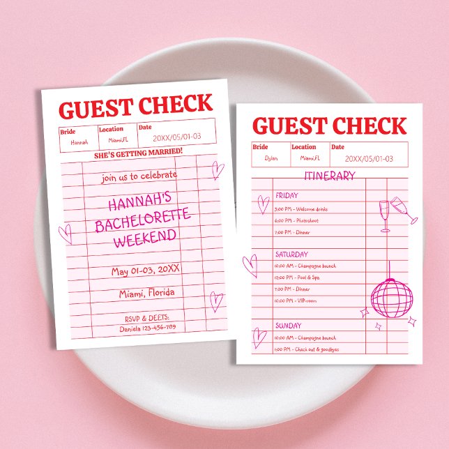 Retro Guest Check Doodle Whimsical Bachelorette Inbjudningar (Retro Guest Check Doodle Whimsical Bachelorette Invitation)
