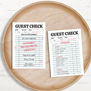 Retro Guest Check Hen Party Bachelorette Helg Inbjudningar