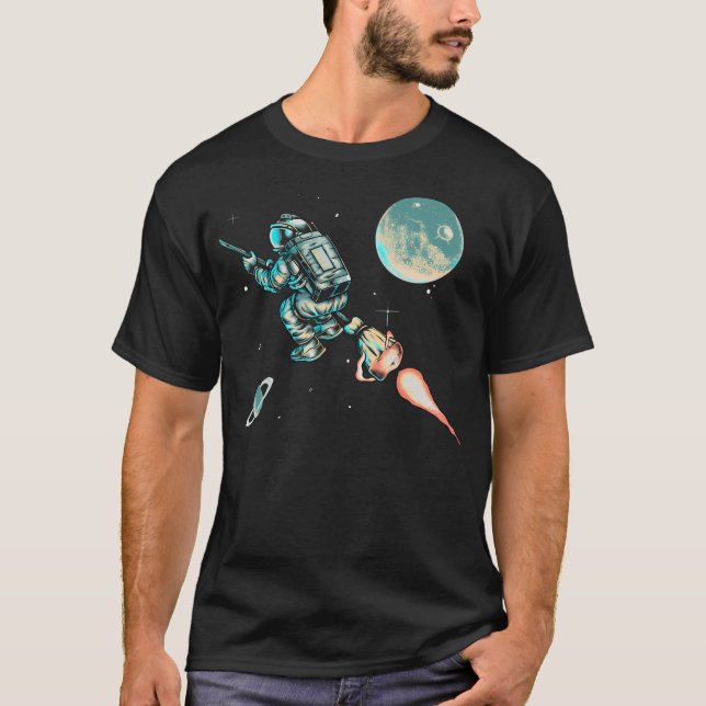 Retro-guiden Astronaut Travels genom Rymden T Shirt (Framsida)