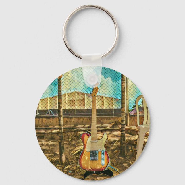 retro guitar älskare-gåva nyckelring (Framsida)