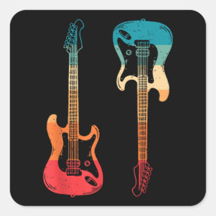 Retro Guitar Guitarist Electric Bass Guitar Sten M Fyrkantigt Klistermärke