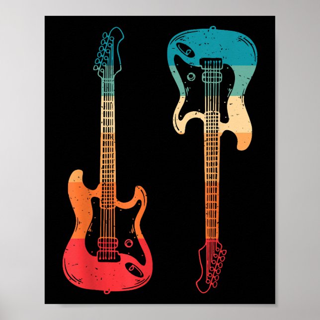 Retro Guitar Guitarist Electric Bass Guitar Sten M Poster (Framsidan)