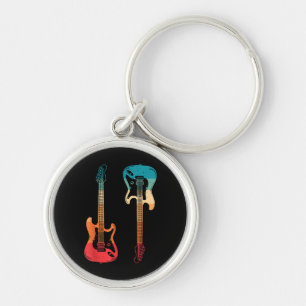 Retro Guitar Guitarist Electric Bass Guitar Sten M Rund Silverfärgad Nyckelring