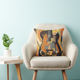 Retro Guitar Illustration Pillow Kudde