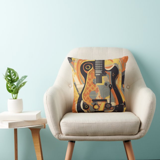 Retro Guitar Illustration Pillow Kudde (Stol)