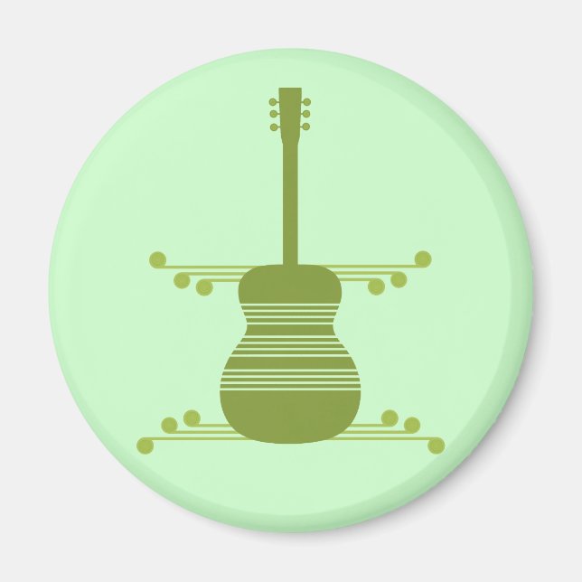 Retro Guitar Magnet, Oliv grönt Magnet (Framsidan)