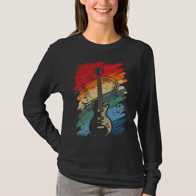 Retro Guitar Musik noter Musician Guitarist T Shirt (Framsida)