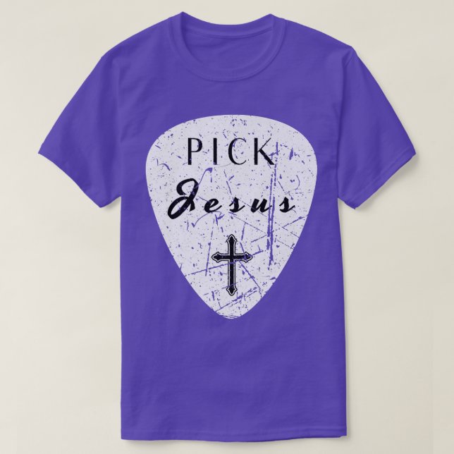 Retro Guitar Pick Pun Pick Jesus Cross Worship Lea T Shirt (Design framsida)