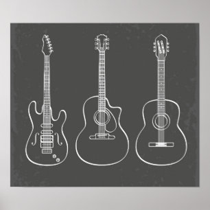 Retro guitar trio musical Illation Poster