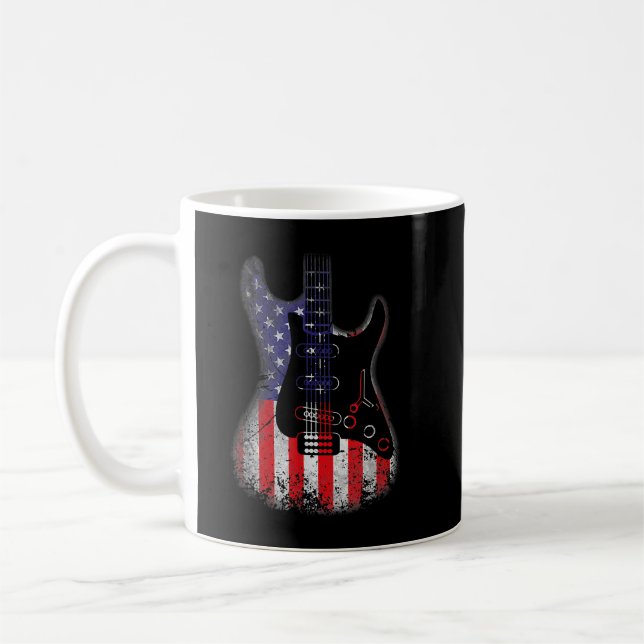Retro Guitar US Flagga, 4:e juli Guitar Kaffemugg (Vänster)