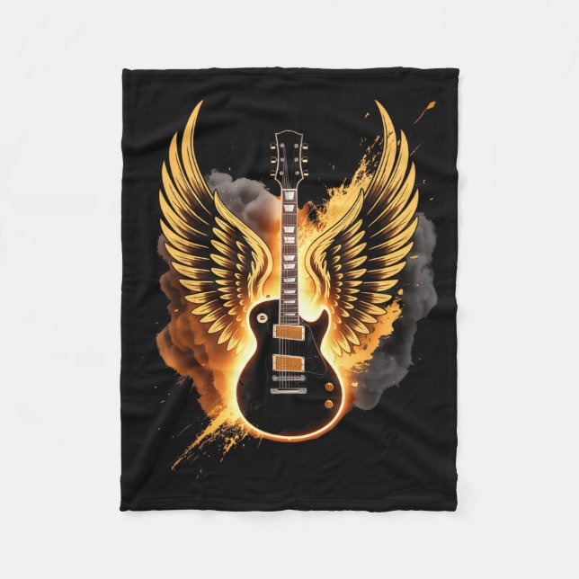 Retro Guitar Wings Abstract Art Rock And Roll Musi Fleecefilt (Framsidan)
