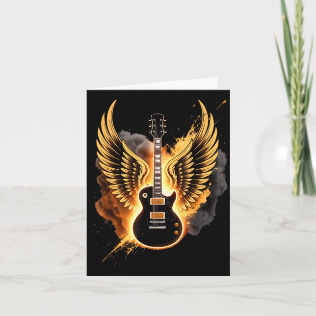 Retro Guitar Wings Abstract Art Rock And Roll Musi Kort (Framsida)
