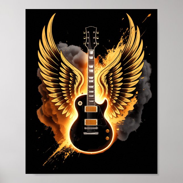 Retro Guitar Wings Abstract Art Rock And Roll Musi Poster (Framsidan)