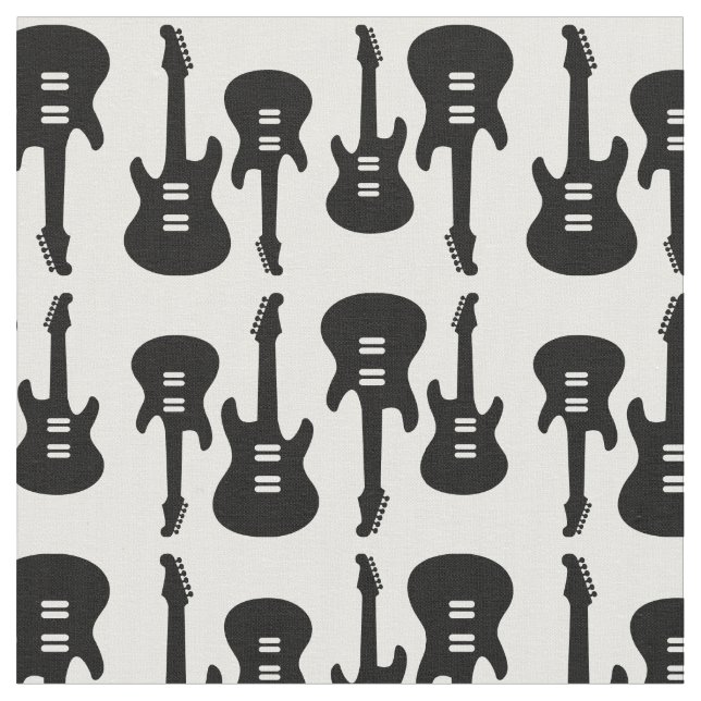Retro Guitars Mönster B&W Electric Guitars Tyg (Närbild)