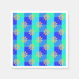 Retro gul blomster schackrutigt mönster pappersservett