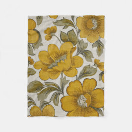 Retro Gul Blomsterträdgård Estetik Fleecefilt