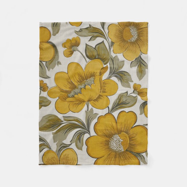 Retro Gul Blomsterträdgård Estetik Fleecefilt (Framsidan)