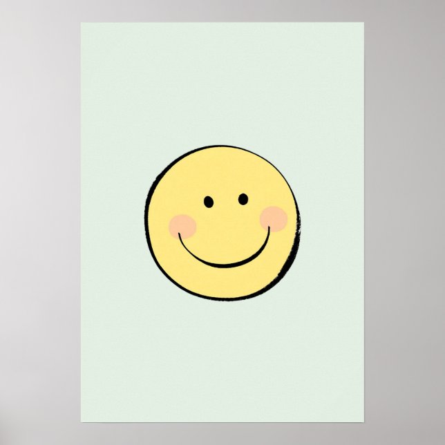 Retro gul glad smiley ansikte lycklig barnkammarde poster (Framsidan)