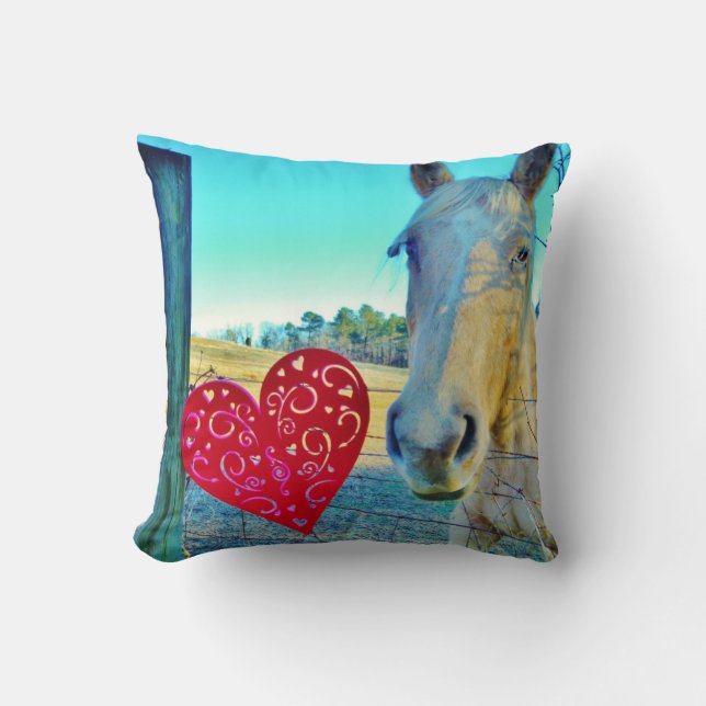 Retro Gul häst Valentine Hjärtat Kudde (Framsida)