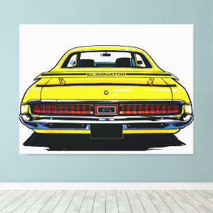 Retro gul muskelbil bakre Pop Art-illustration Canvastryck