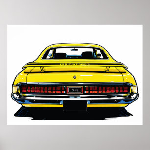 Retro gul muskelbil bakre Pop Art-illustration Poster