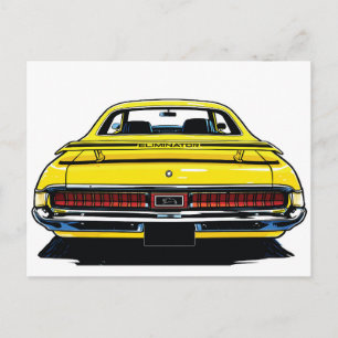 Retro gul muskelbil bakre Pop Art-illustration Vykort