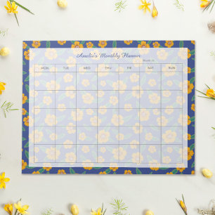 Retro Gula blommor marin månatlig plan Namn Anteckningsblock
