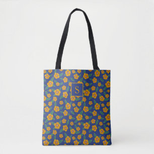 Retro Gula blommor Mönster Monogram marin Tygkasse