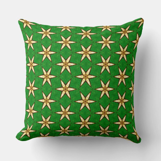 Retro gula kronblad spetsiga blommor på grönt gräs kudde (Framsida)