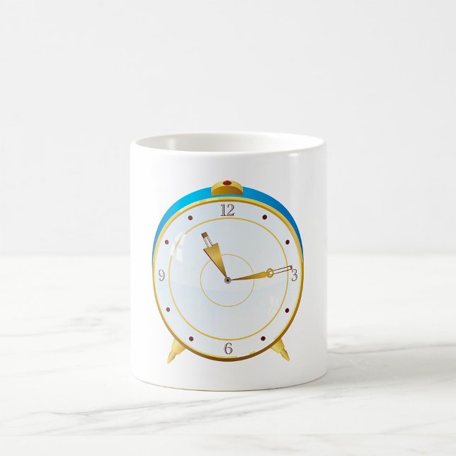 Retro Guld Alarm Clock med blå trim-tidstycke Kaffemugg (Skapare uppladdad)