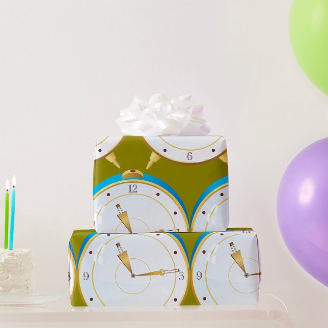 Retro Guld Alarm Clock med blå trim-tidstycke Presentpapper (Skapare uppladdad)