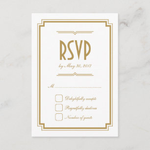 Retro Guld Art Deco Ram White Bröllop OSA Card Kort