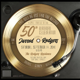 Retro Guld Black Vinyl Record 50:e Födelsedagsfest Inbjudningar