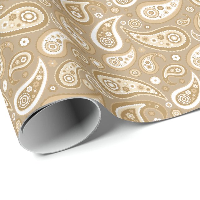 Retro guld- brunt Paisley mönster Presentpapper (Rullad Hörn)